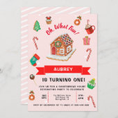 Eerste verjaardag van het roze ontbijt kaart (Voorkant / Achterkant)