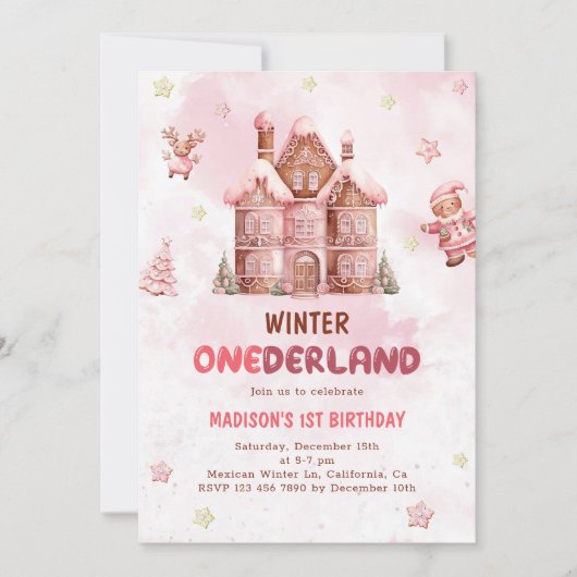 Eerste verjaardag van het roze ontbijt kaart (Voorkant)