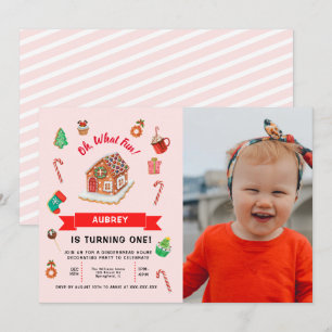 Eerste verjaardag van het roze ontbijt op feestdag kaart
