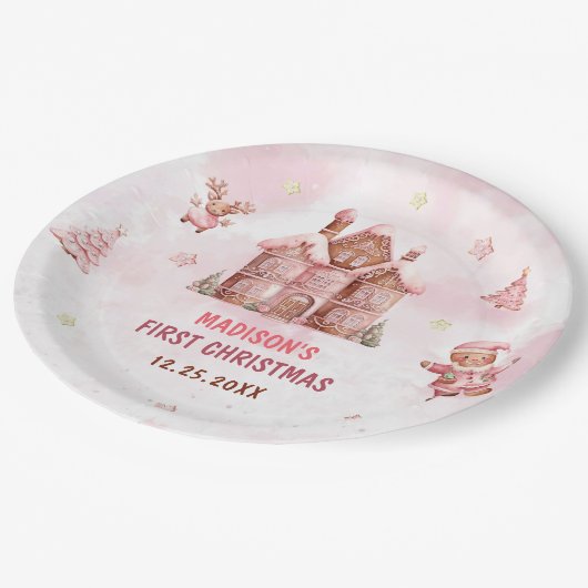 Eerste verjaardag van het roze ontbijt papieren bordje (Gekanteld)