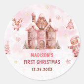 Eerste verjaardag van het roze ontbijt ronde sticker (Voorkant)