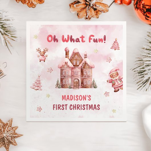 Eerste verjaardag van het roze ontbijt servet