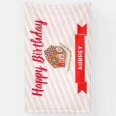 Eerste verjaardag van het roze ontbijt spandoek (Verticaal)