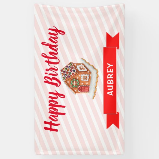 Eerste verjaardag van het roze ontbijt spandoek (Verticaal)