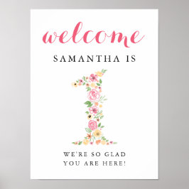 Eerste verjaardag van het Welkomstteken Roze Water Poster