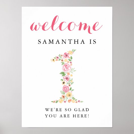 Eerste verjaardag van het Welkomstteken Roze Water Poster (Voorkant)