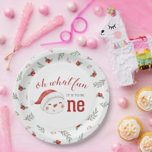 Eerste verjaardag van kerstdag Snowman Holly Papieren Bordje (Feest)