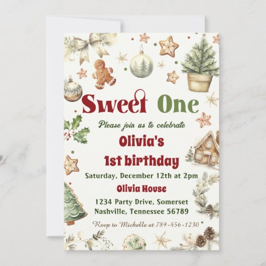 Eerste verjaardag van kerstfeest kaart (Voorkant)