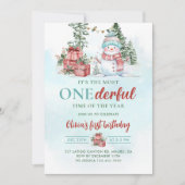 Eerste verjaardag van Kerstmis Snowman Onederful Kaart (Voorkant)