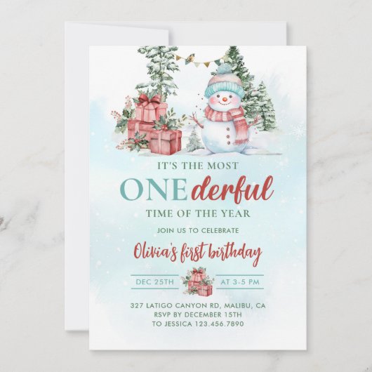 Eerste verjaardag van Kerstmis Snowman Onederful Kaart (Voorkant)