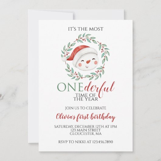 Eerste verjaardag van Kerstmis Snowman Onederful Kaart (Voorkant)