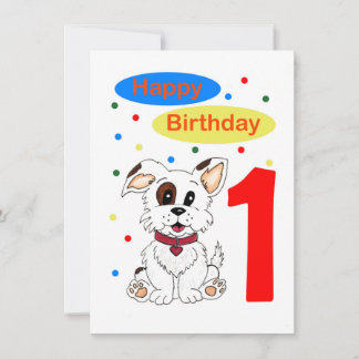 Eerste verjaardag van kind Cute Puppy en Colorfett Kaart