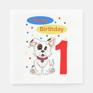Eerste verjaardag van kind Cute Puppy en Colorfett Servet