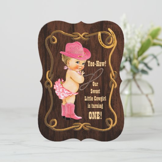 Eerste verjaardag van Kleine Cowgirl Kaart (Staand voorkant)