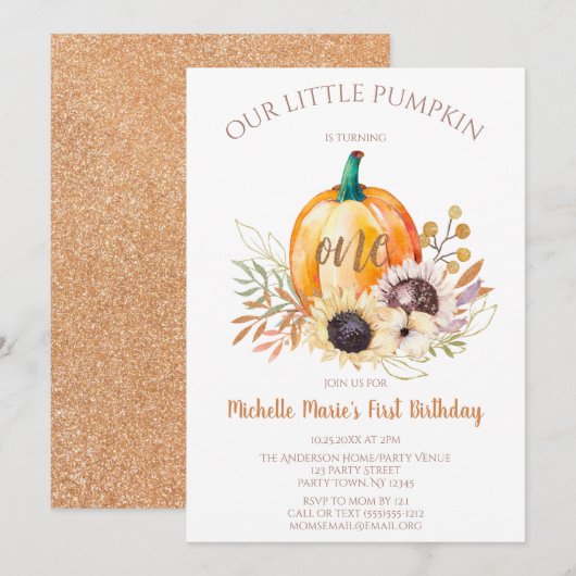 Eerste verjaardag van kleine pomkin-meisje kaart (Voorkant / Achterkant)