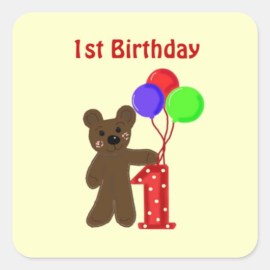 Eerste verjaardag van Little Bear Vierkante Sticker (Voorkant)