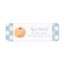 Eerste verjaardag van Little Pumpkin blauwe ruit a Etiket
