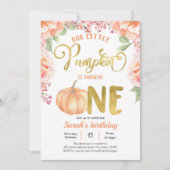 Eerste verjaardag van meisje, kleine pompoenherfst kaart (Voorkant)