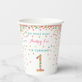 Eerste verjaardag van meisje op 1 verjaardag papieren bekers