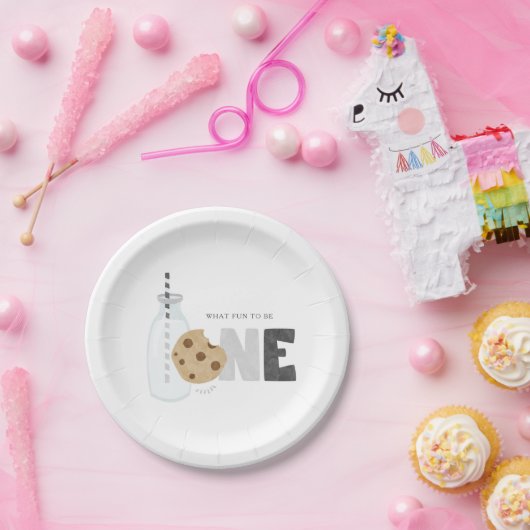 Eerste verjaardag van melk en koekjes papieren bordje (Feest)