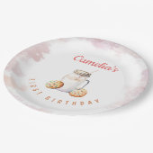 Eerste verjaardag van melk en koekjes papieren bordje (Gekanteld)