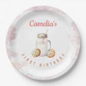 Eerste verjaardag van melk en koekjes papieren bordje (Voorkant)