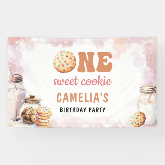 Eerste verjaardag van melk en koekjes spandoek (Horizontaal)