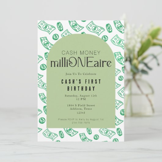 Eerste verjaardag van miljonair kaart (Staand voorkant)