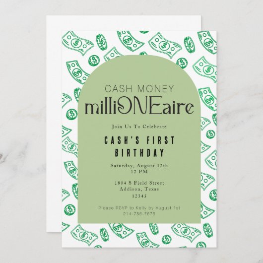 Eerste verjaardag van miljonair kaart (Voorkant / Achterkant)