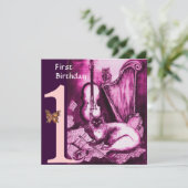 Eerste verjaardag van MUSICAL CAT Pink Fuchsia Kaart (Staand voorkant)