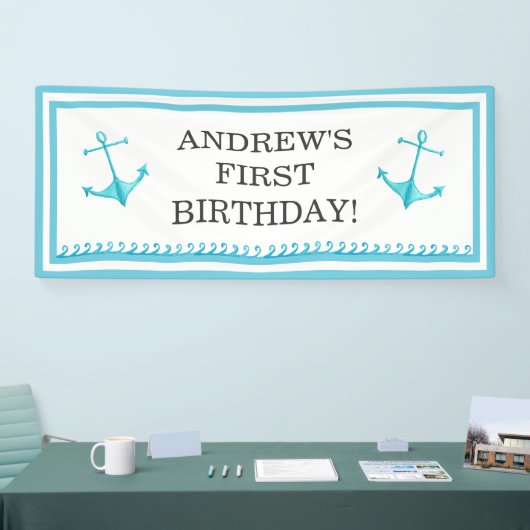 Eerste verjaardag van Nautical Anchor en Waves Sky Spandoek (Beurs)