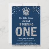 Eerste verjaardag van Navy Blue Silver Royal Princ Kaart (Voorkant)