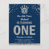 Eerste verjaardag van Navy Blue Silver Royal Princ Uitnodiging Briefkaart (Voorkant)