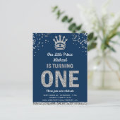 Eerste verjaardag van Navy Blue Silver Royal Princ Uitnodiging Briefkaart (Staand voorkant)