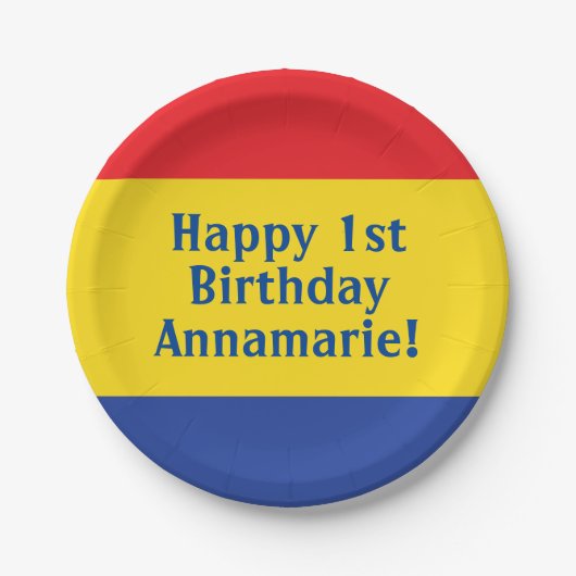 Eerste verjaardag van Red Yellow Blue Papieren Bordje (Voorkant)