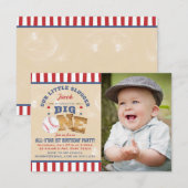 Eerste verjaardag van Retro Baseball Stars & Strip Kaart (Voorkant / Achterkant)