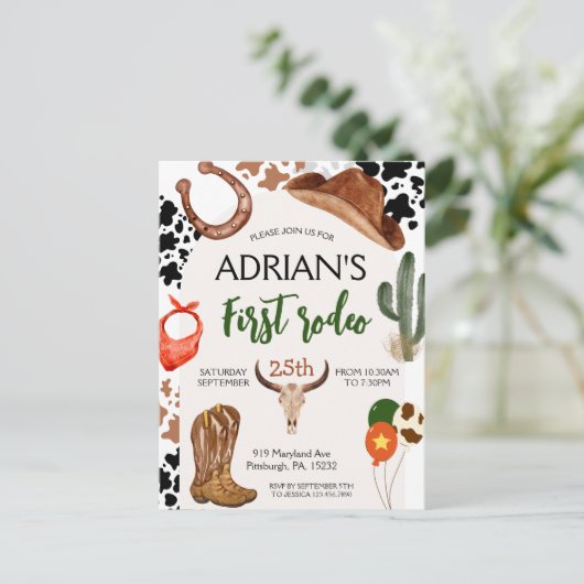 Eerste verjaardag van Rodeo Westerne Cowboy Briefkaart (Staand voorkant)