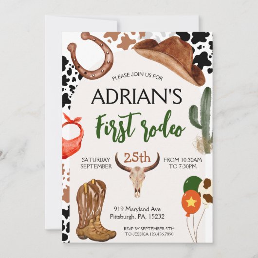 Eerste verjaardag van Rodeo Westerne Cowboy Kaart (Voorkant)