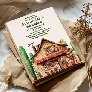 Eerste verjaardag van Rodeo Westerne Cowboy Kaart