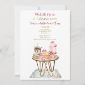 Eerste verjaardag van roze en goudbakkerij kaart (Voorkant)