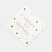 Eerste verjaardag van roze en gouden confetti servet (Hoek)