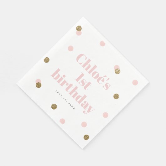 Eerste verjaardag van roze en gouden confetti servet (Hoek)