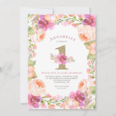 Eerste verjaardag van roze en gouden Floral Kaart (Voorkant)