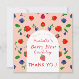 Eerste verjaardag van Strawber Berry Bedankkaart