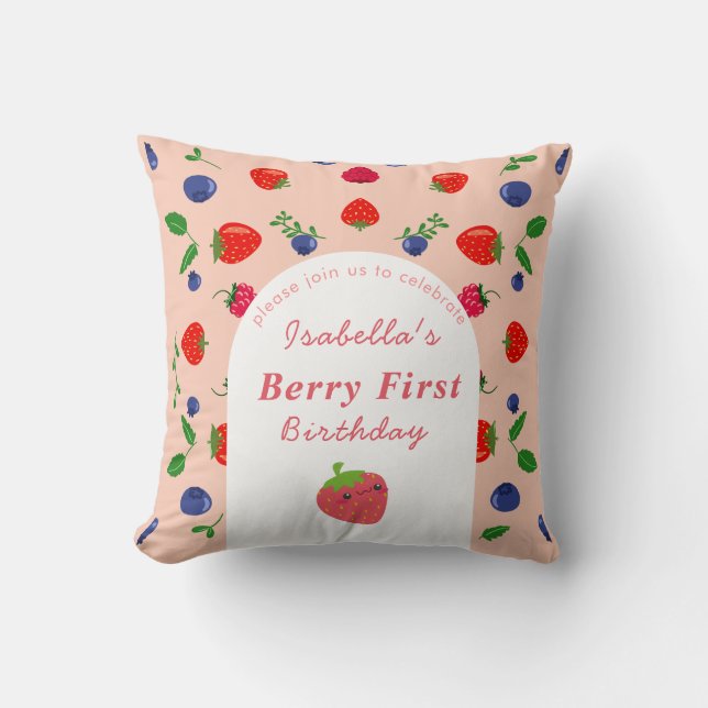 Eerste verjaardag van Strawber Berry Kussen (Voorkant)