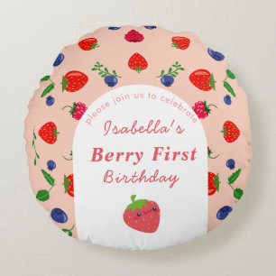Eerste verjaardag van Strawber Berry Rond Kussen