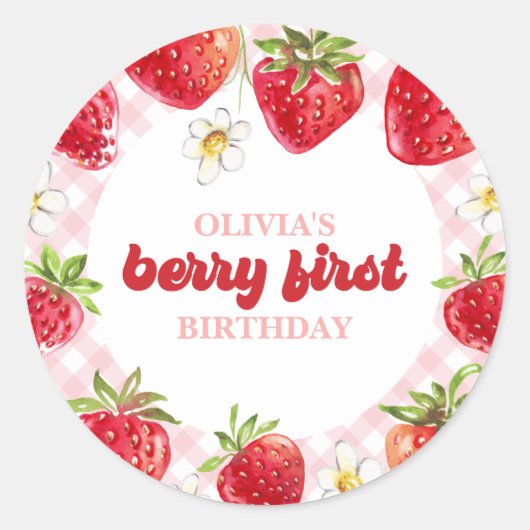 Eerste verjaardag van Strawberry Berry Ronde Sticker (Voorkant)