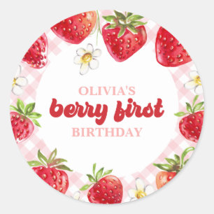 Eerste verjaardag van Strawberry Berry Ronde Sticker