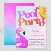 Eerste verjaardag van Summer Flamingo's Kaart (Voorkant / Achterkant)