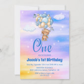 Eerste verjaardag van Teddy Bear Blue Balloons Par Kaart (Voorkant)